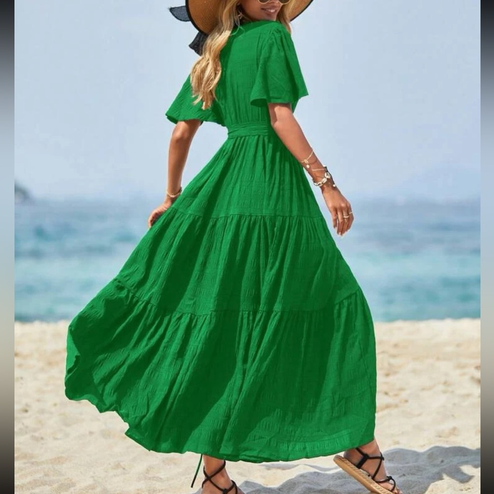 Boho surplice belted A line dress - Picture 3 of 15